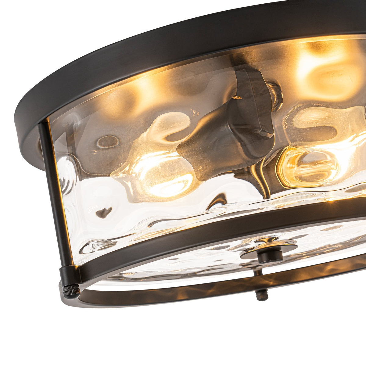 Black 2-Light Vintage Water Glass Drum Semi Flush Mount