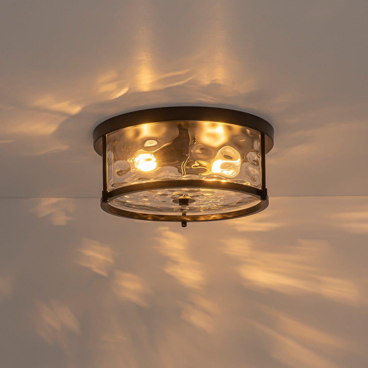 Black 2-Light Vintage Water Glass Drum Semi Flush Mount