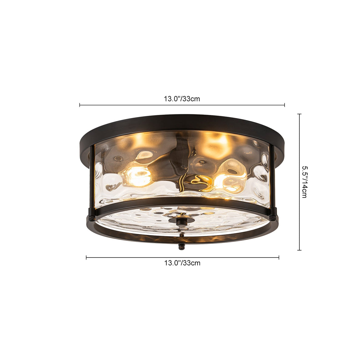 Black 2-Light Vintage Water Glass Drum Semi Flush Mount