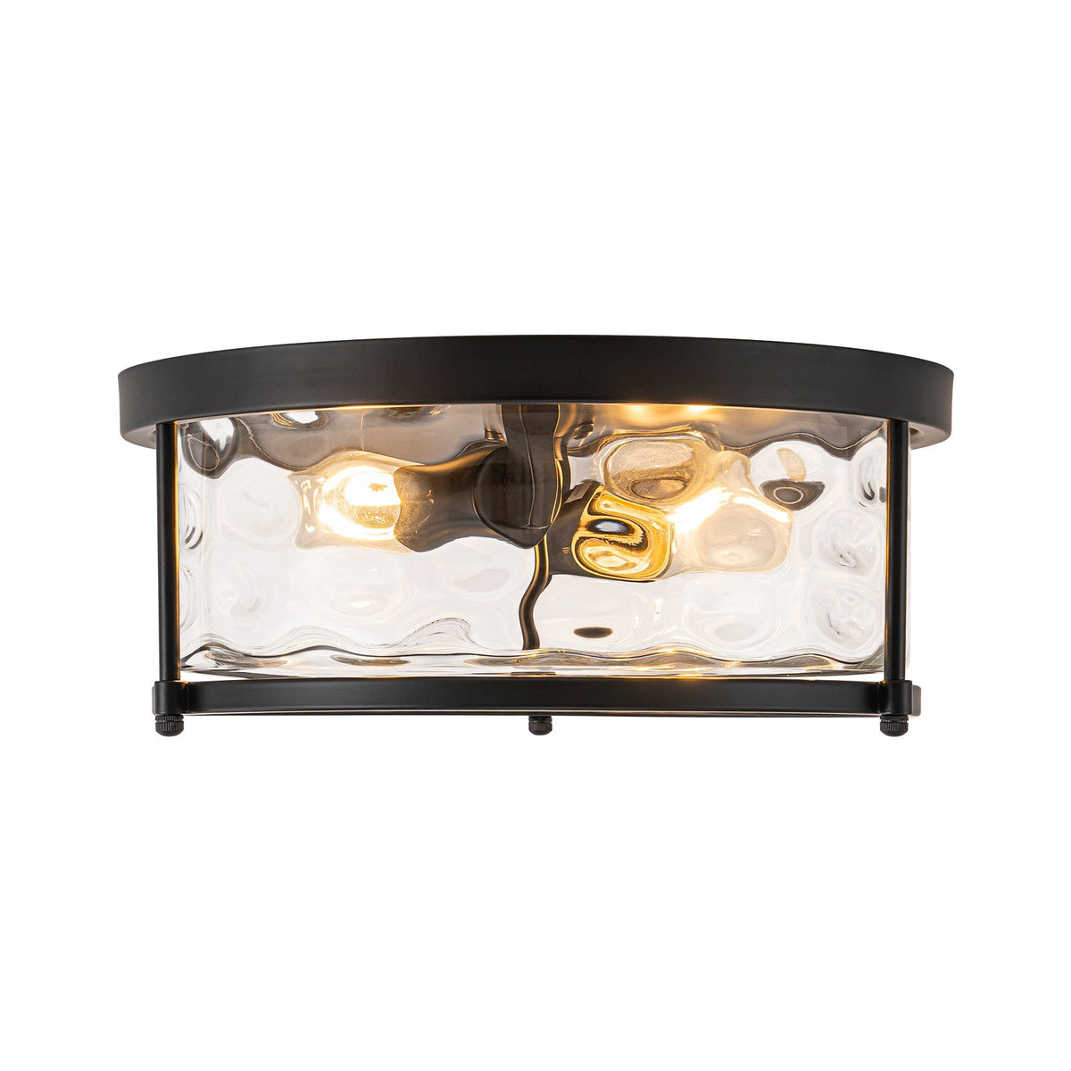 Black 2-Light Vintage Water Glass Drum Semi Flush Mount
