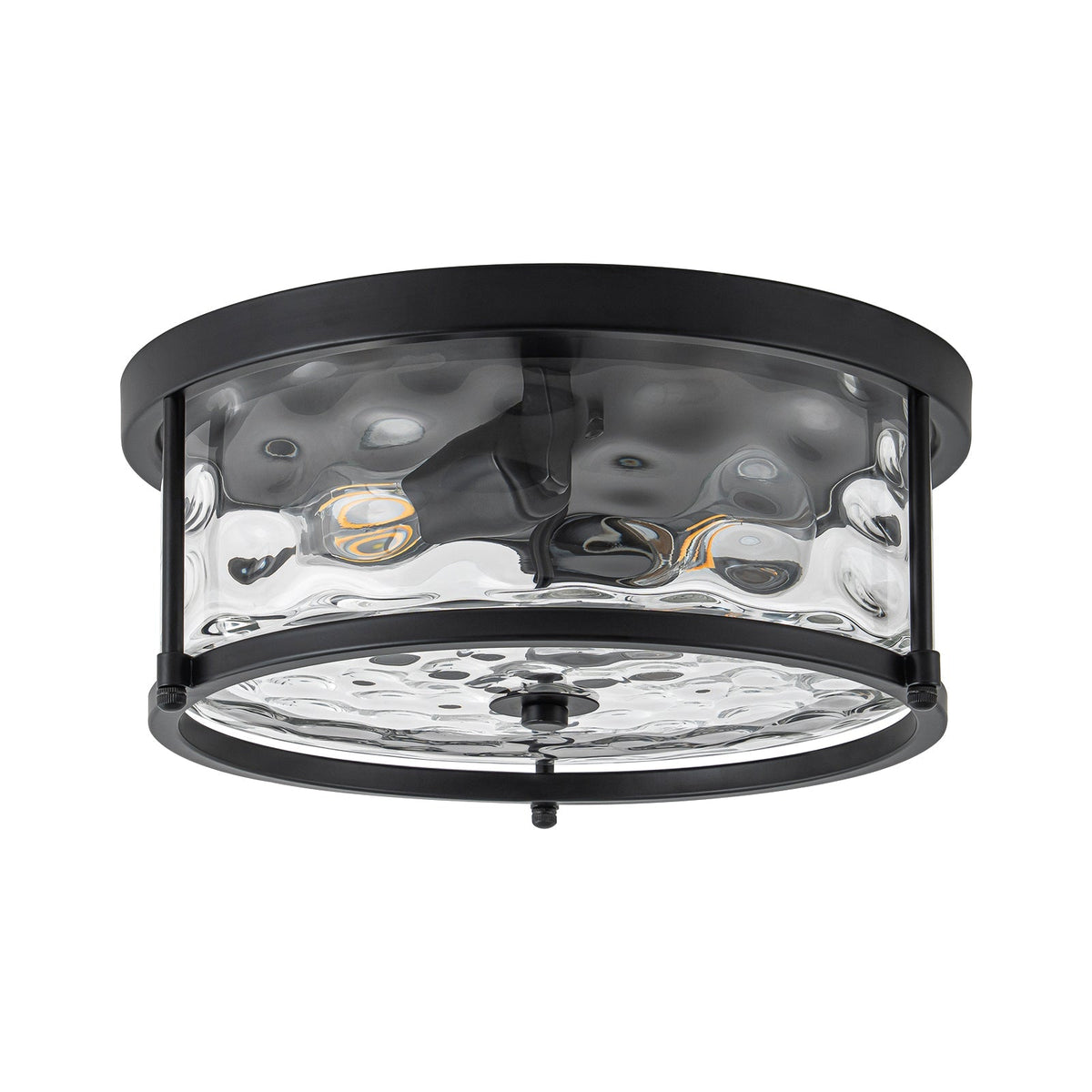 Black 2-Light Vintage Water Glass Drum Semi Flush Mount