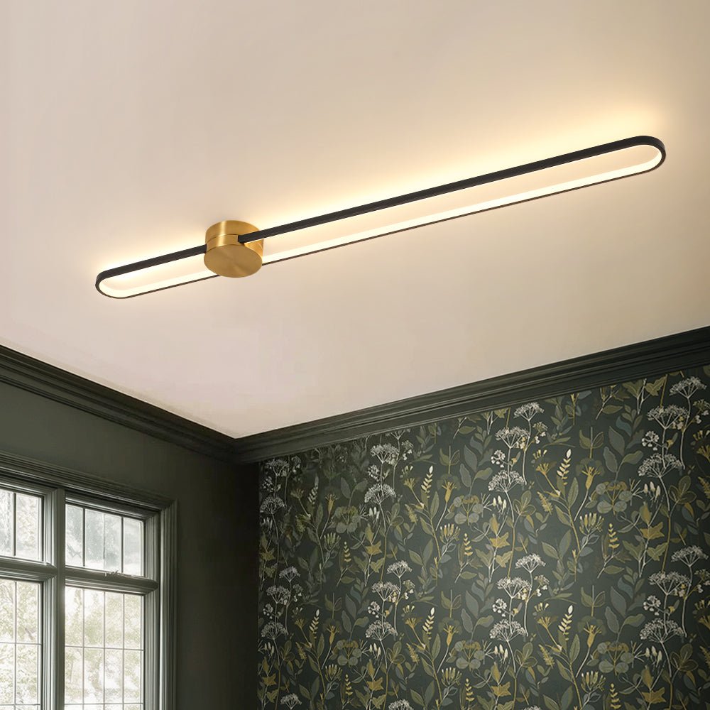 Black Brass Oval Ring Dimmable LED Semi Flush / Wall Light