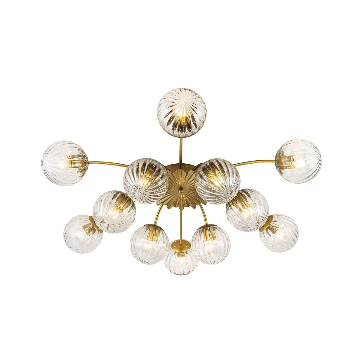 Bloom Brass 12-Light Ribbed Glass Bubble Semi Flush Chandelier