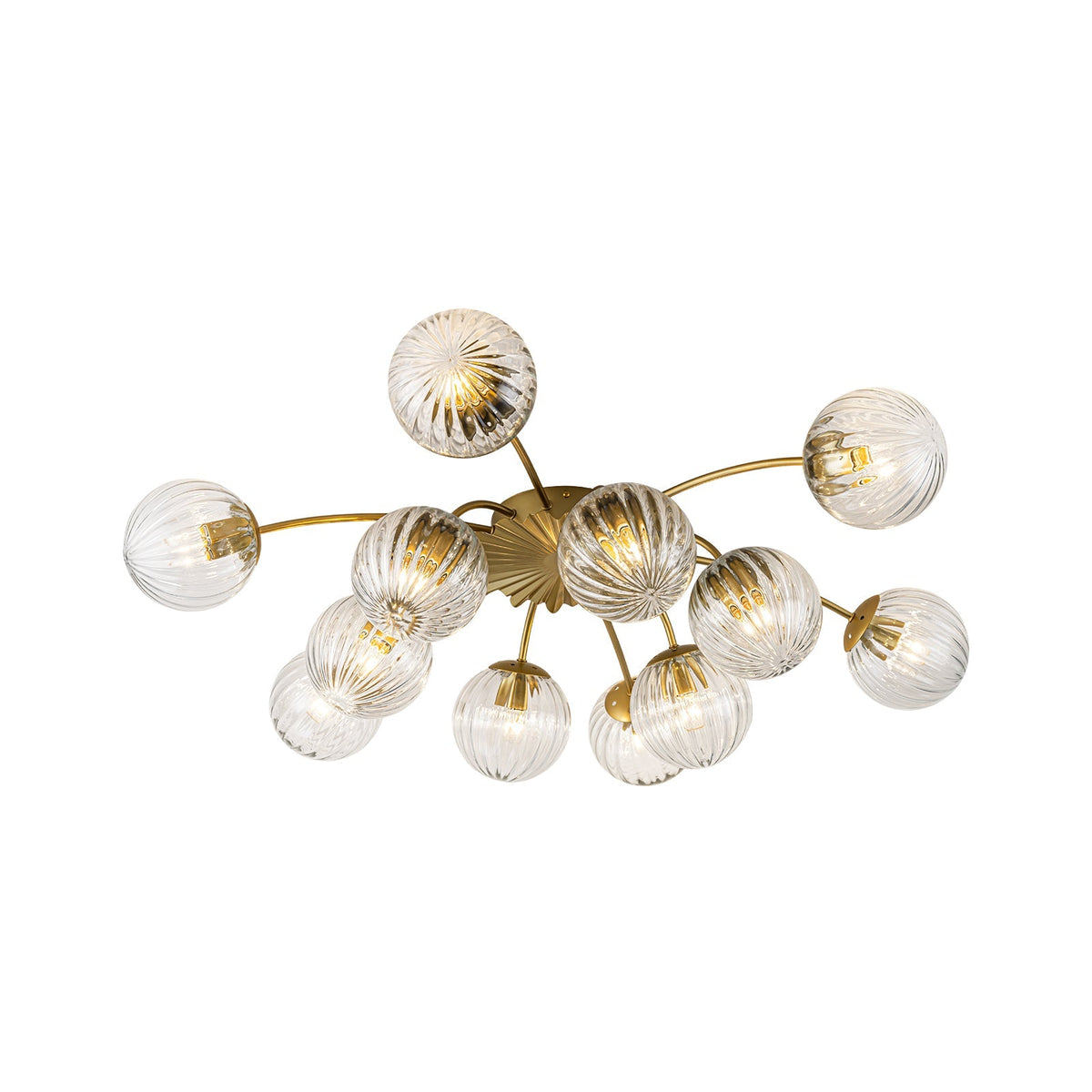 Bloom Brass 12-Light Ribbed Glass Bubble Semi Flush Chandelier