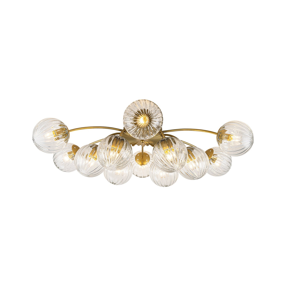 Bloom Brass 12-Light Ribbed Glass Bubble Semi Flush Chandelier