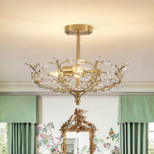 Bloom Crystal Bud Branch Cage Semi Flush Mount Light