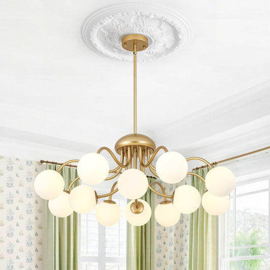 Bloom Firework Brass Tiered Opal Glass Bubble Chandelier
