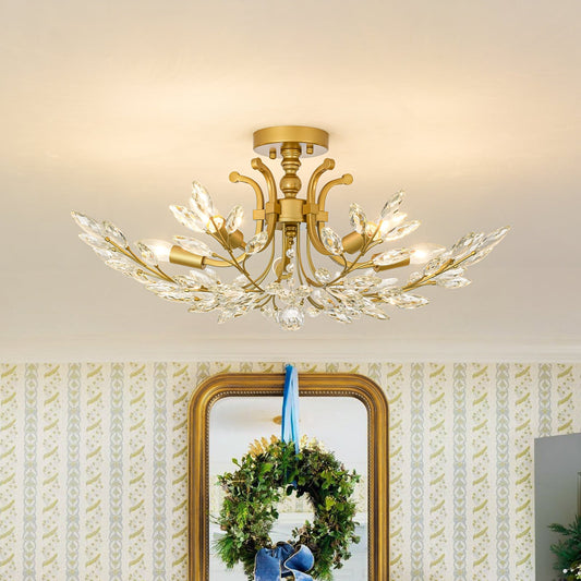 Bloom Glam Crystal Laurel Vine Brass Empire Semi Flush Mount