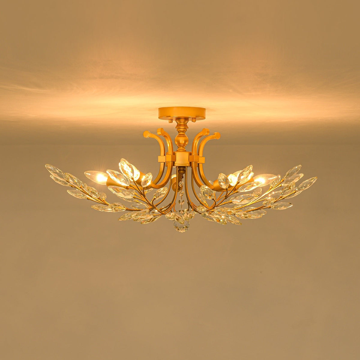 Bloom Glam Crystal Laurel Vine Brass Empire Semi Flush Mount