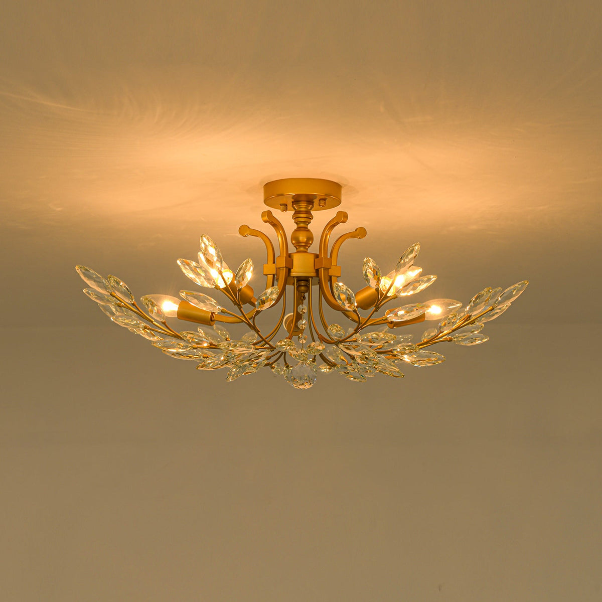 Bloom Glam Crystal Laurel Vine Brass Empire Semi Flush Mount