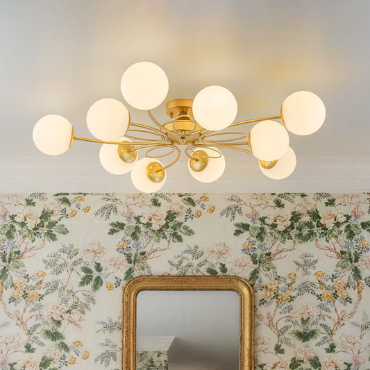 Bloom Opal Glass Globe Bubble Semi Flush Chandelier