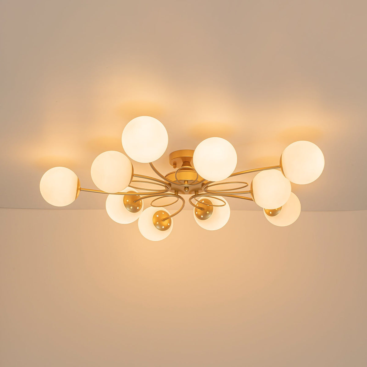 Bloom Opal Glass Globe Bubble Semi Flush Chandelier