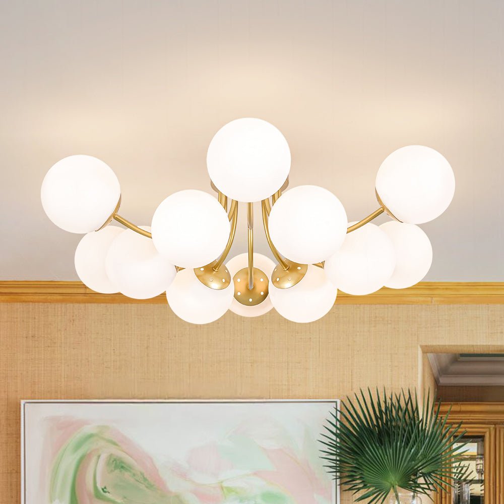 Bloom Tiered Frosted Glass Globe Bubble Semi Flush Chandelier