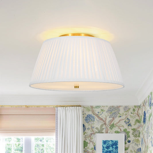 Boho 3-Light Round Pleated Fabric Drum Cage Flush Mount