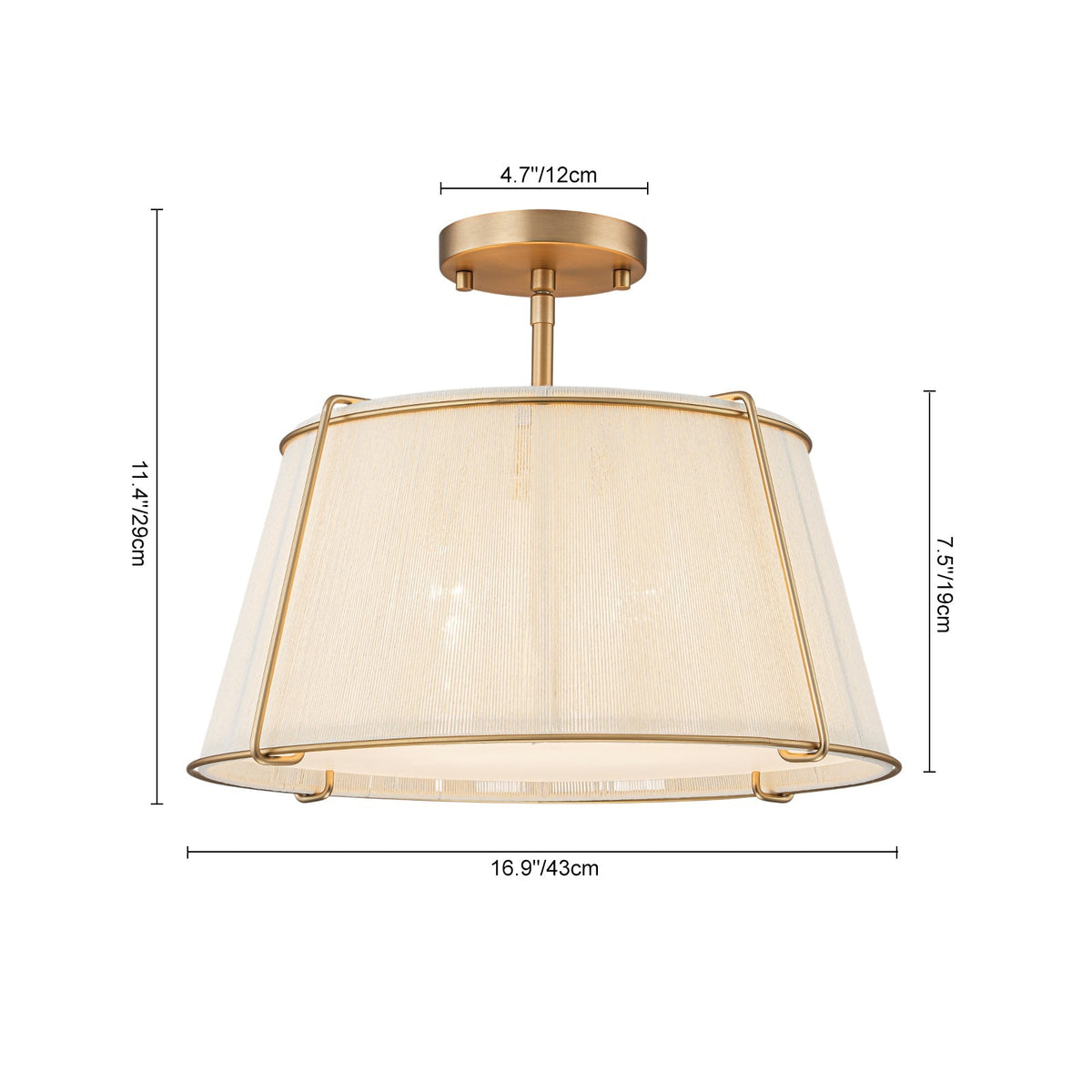Boho Beige Woven Thread Drum Cage Brass Semi Flush Mount