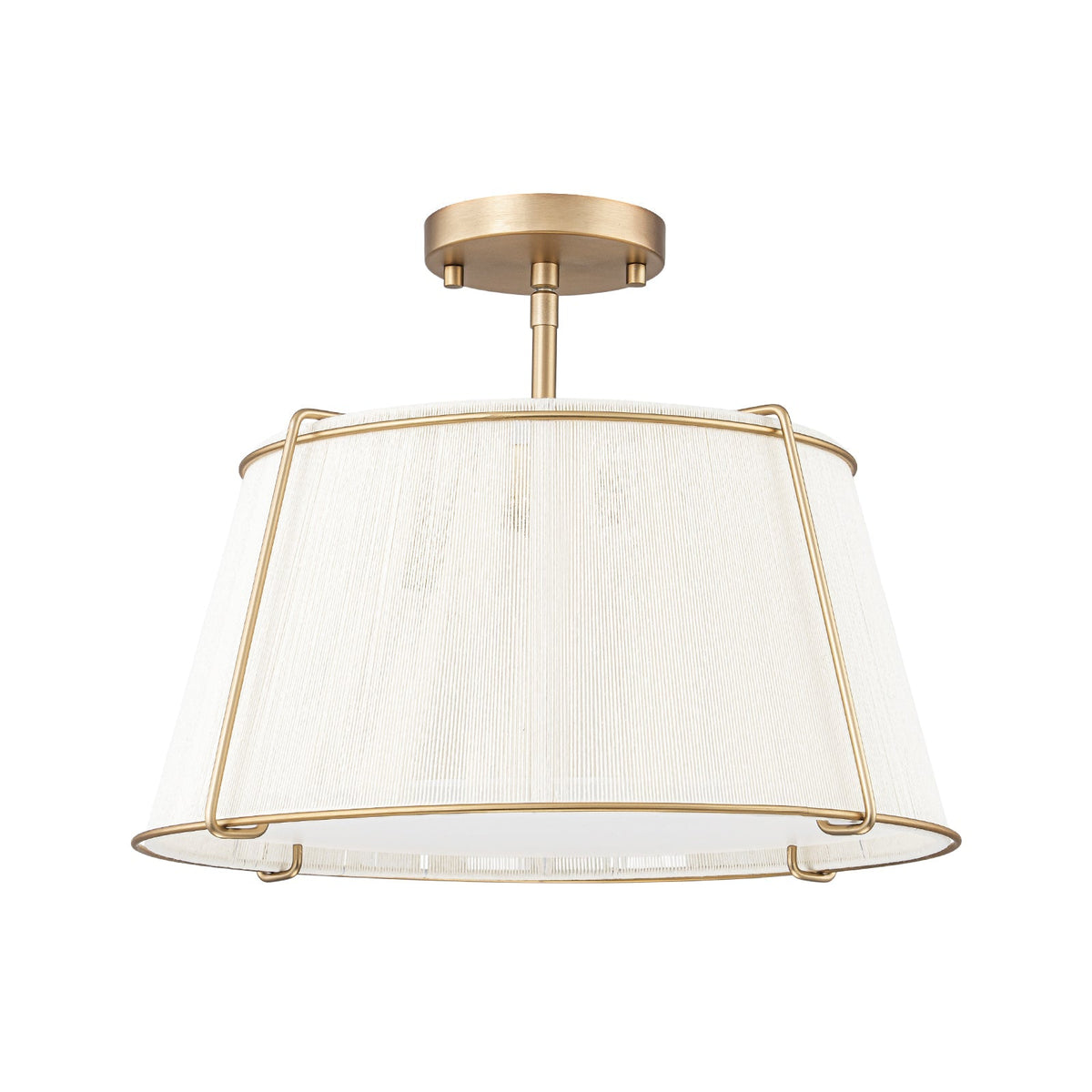 Boho Beige Woven Thread Drum Cage Brass Semi Flush Mount