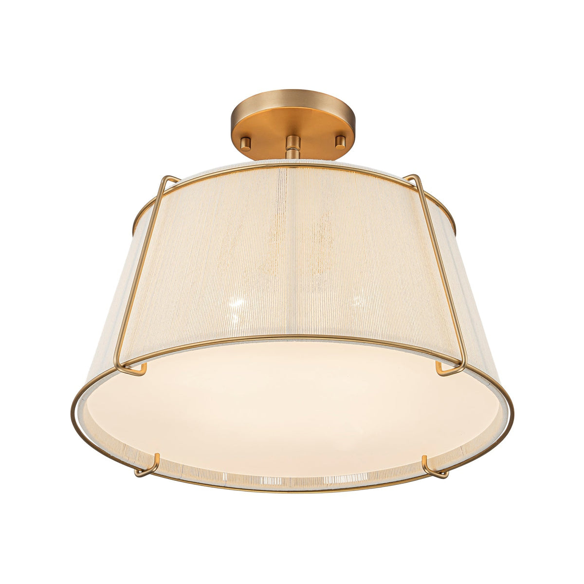 Boho Beige Woven Thread Drum Cage Brass Semi Flush Mount
