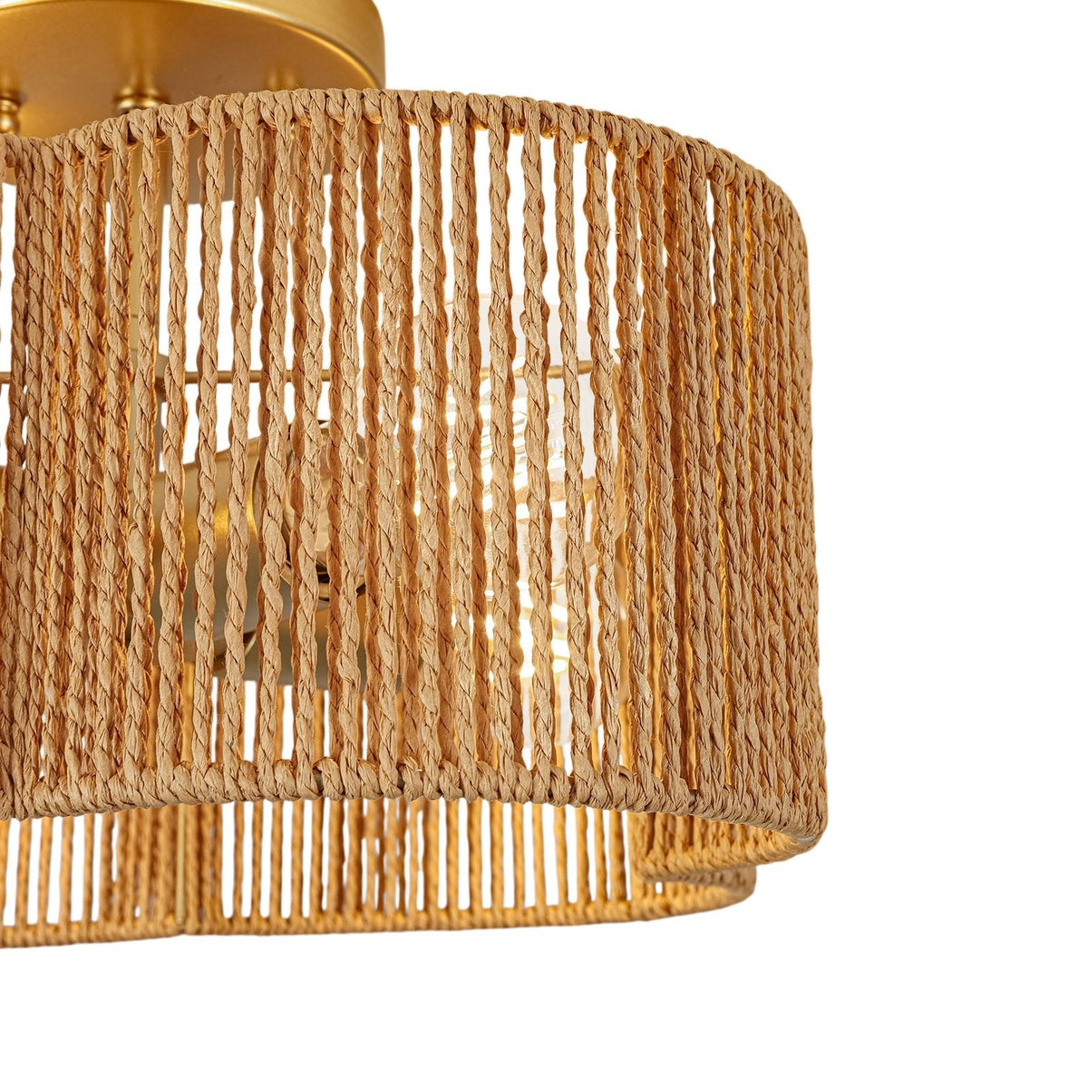 Boho Brown Woven Rope Quatrefoil Cage Semi Flush Mount