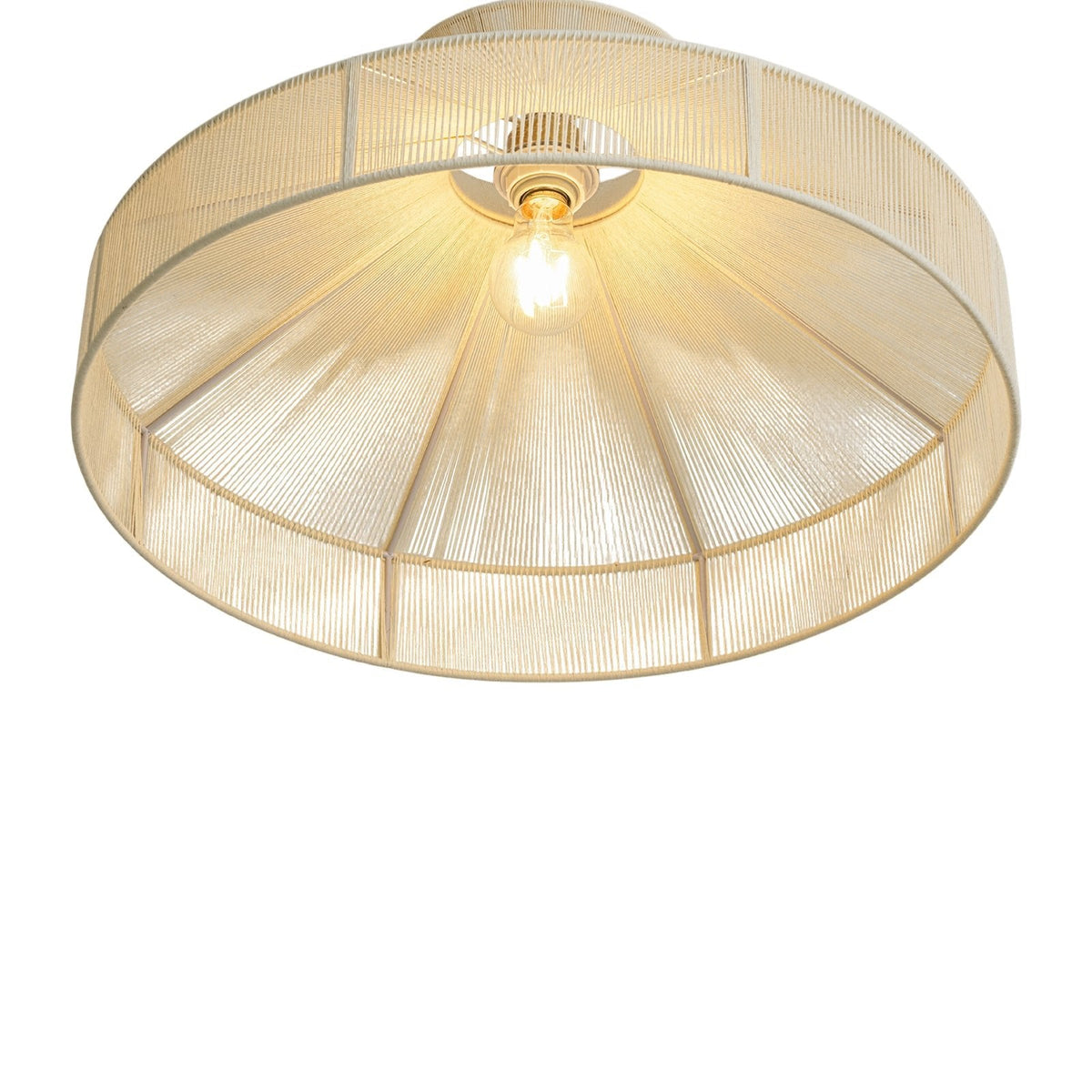 Boho Coastal Woven Beige Thread Conical Cage Chandelier