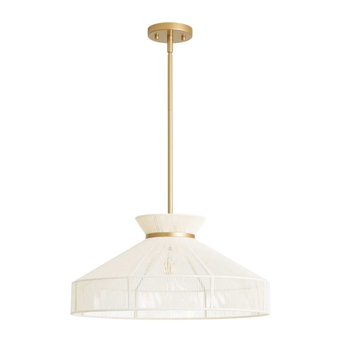 Boho Coastal Woven Beige Thread Conical Cage Chandelier