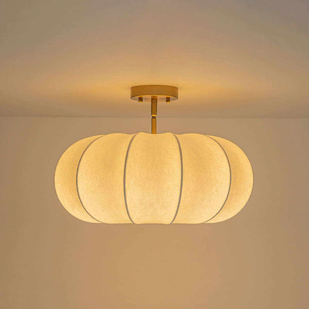 Boho Round White Silk Scalloped Cage Semi Flush Mount