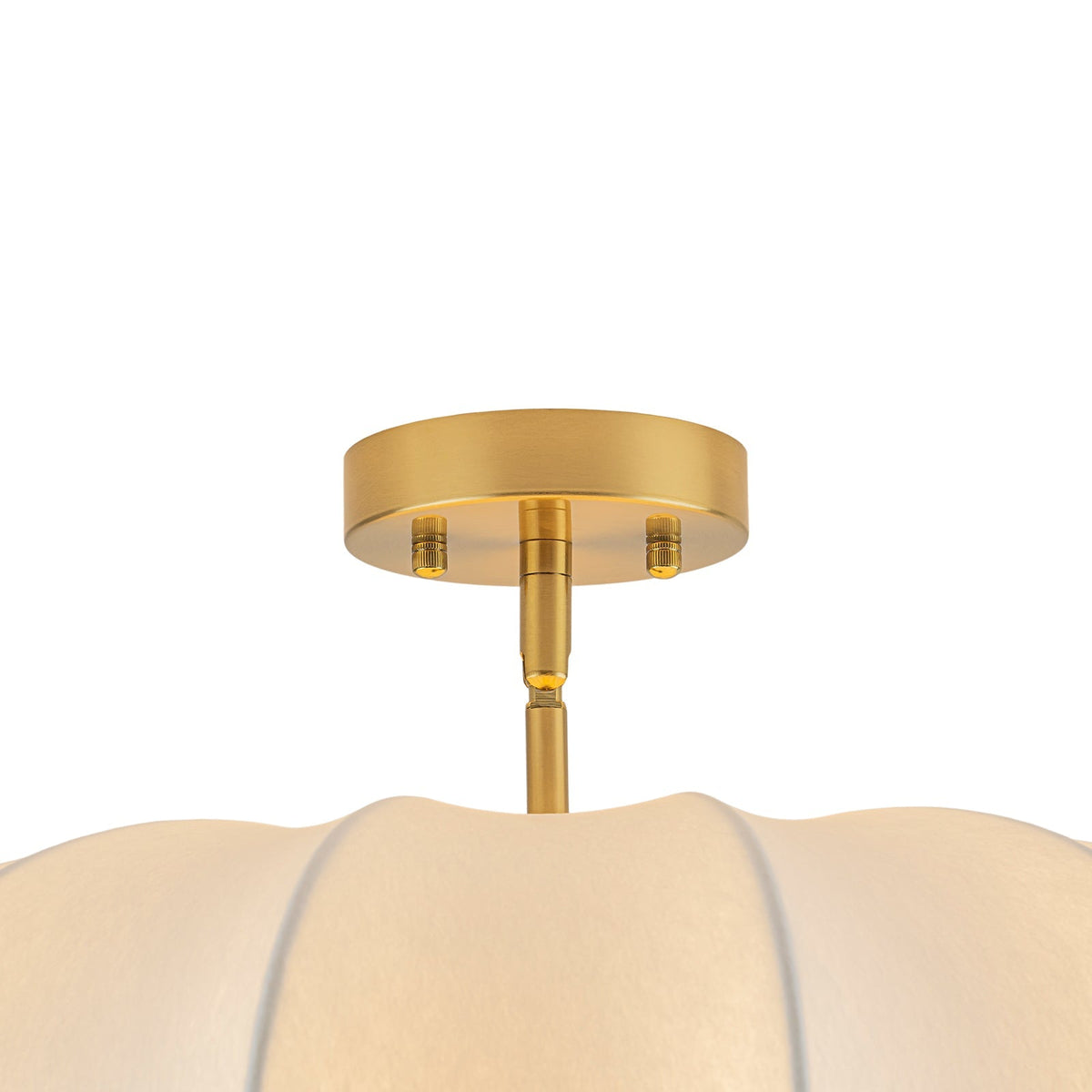 Boho Round White Silk Scalloped Cage Semi Flush Mount