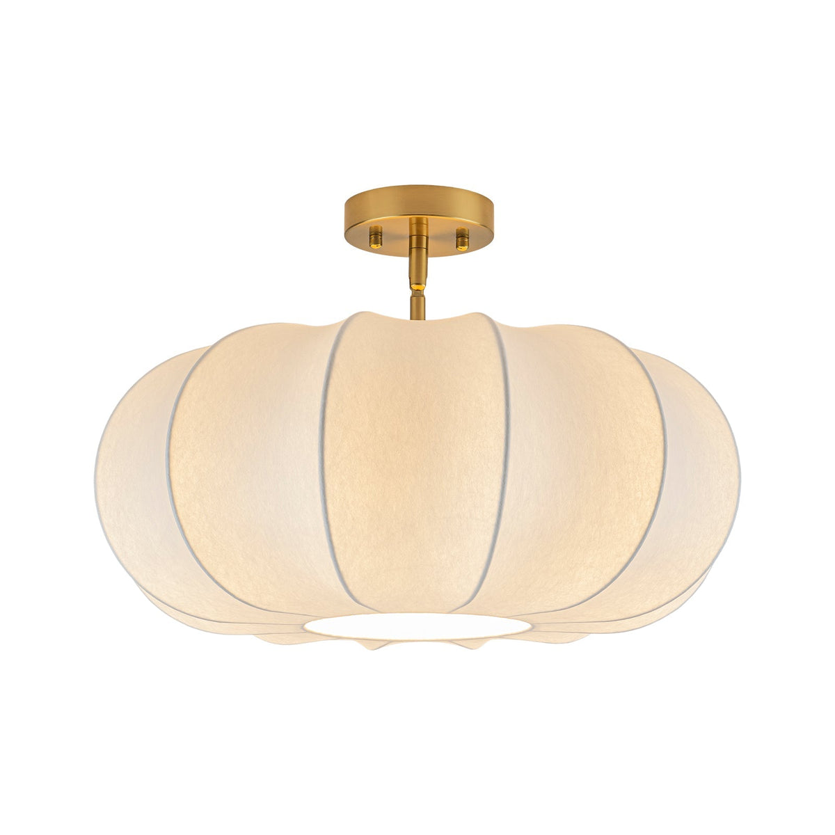 Boho Round White Silk Scalloped Cage Semi Flush Mount