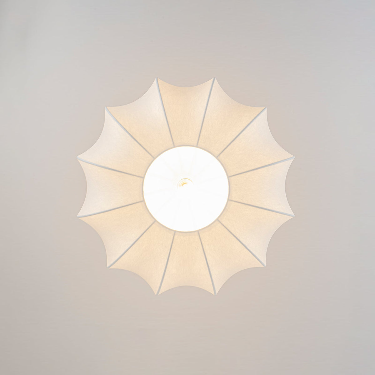 Boho Round White Silk Scalloped Cage Semi Flush Mount
