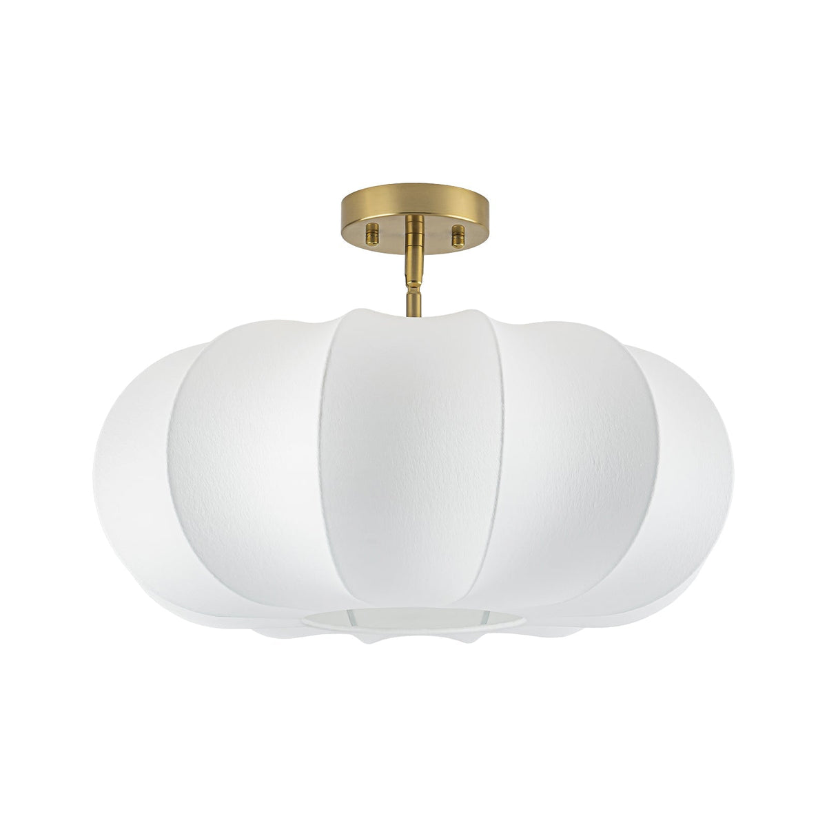 Boho Round White Silk Scalloped Cage Semi Flush Mount