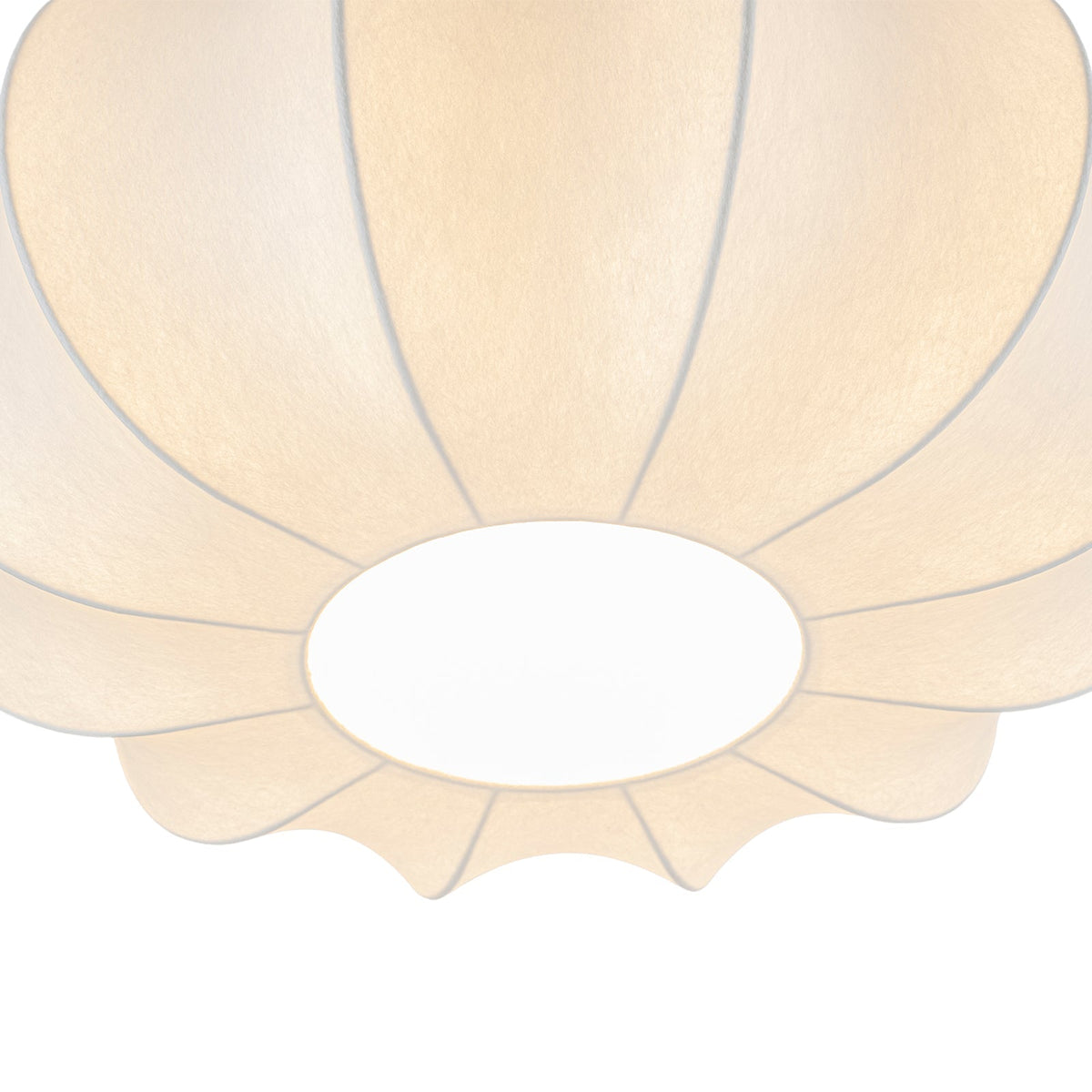 Boho Round White Silk Scalloped Cage Semi Flush Mount