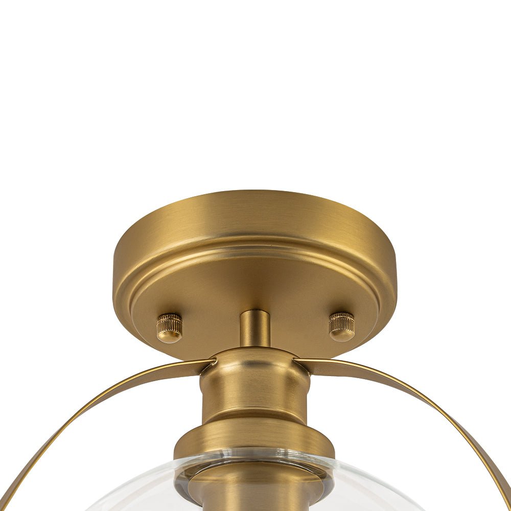 Brass 1-Light Clear Glass Sphere Globe Semi-Flush Mount