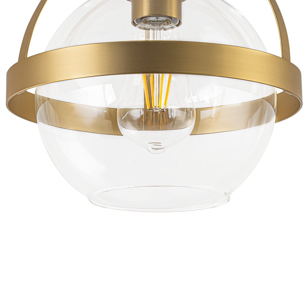 Brass 1-Light Clear Glass Sphere Globe Semi-Flush Mount
