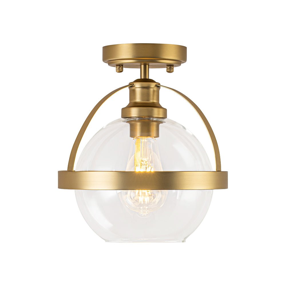 Brass 1-Light Clear Glass Sphere Globe Semi-Flush Mount