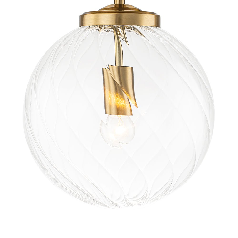 Brass 1-Light Swirling Ribbed Glass Globe Semi Flush Mount
