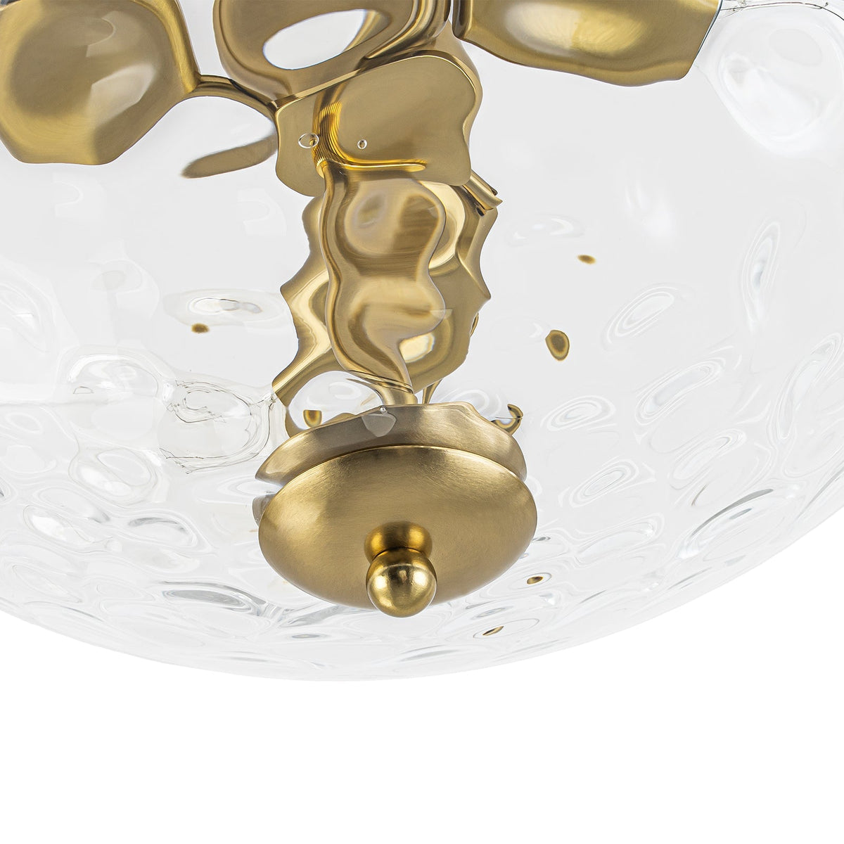 Brass 3-Light Hammered Glass Bowl Semi Flush Mount