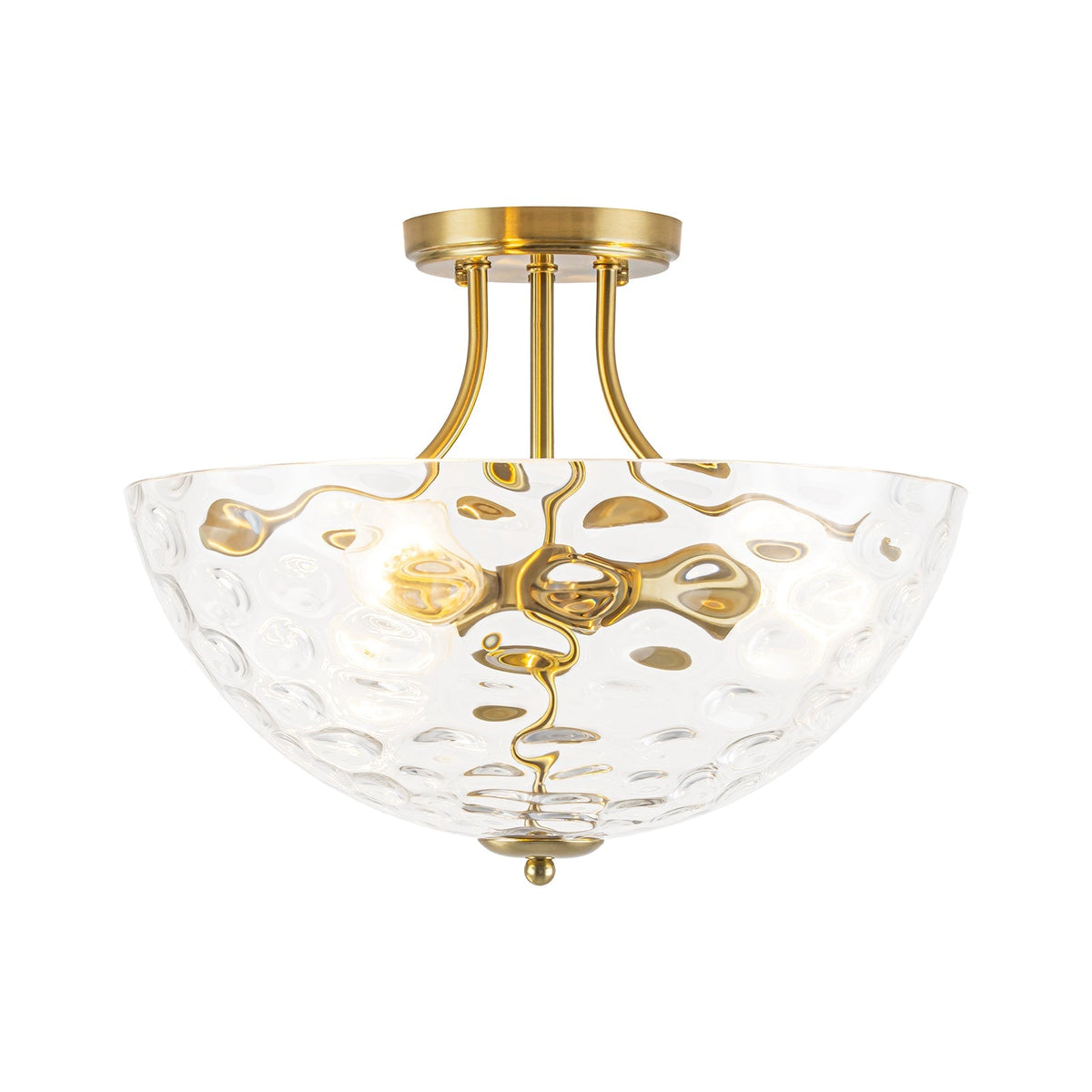Brass 3-Light Hammered Glass Bowl Semi Flush Mount