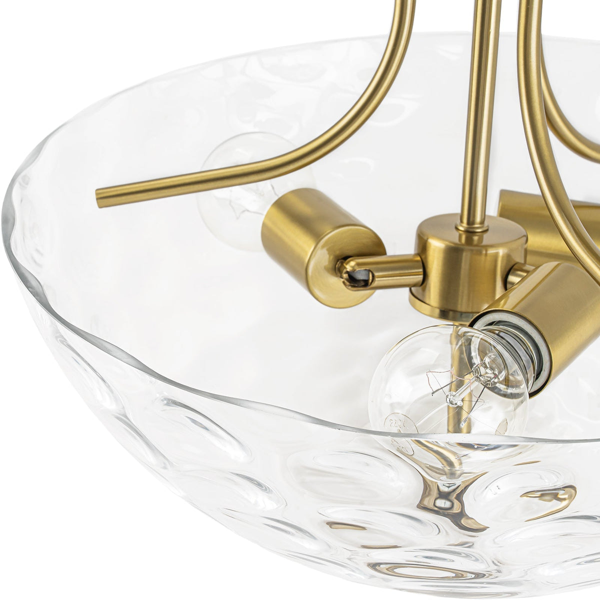 Brass 3-Light Hammered Glass Bowl Semi Flush Mount