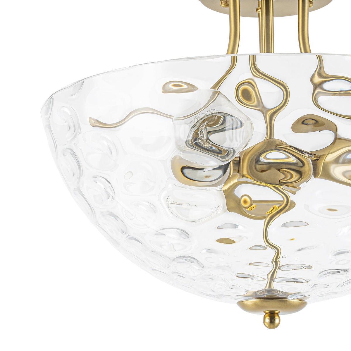 Brass 3-Light Hammered Glass Bowl Semi Flush Mount