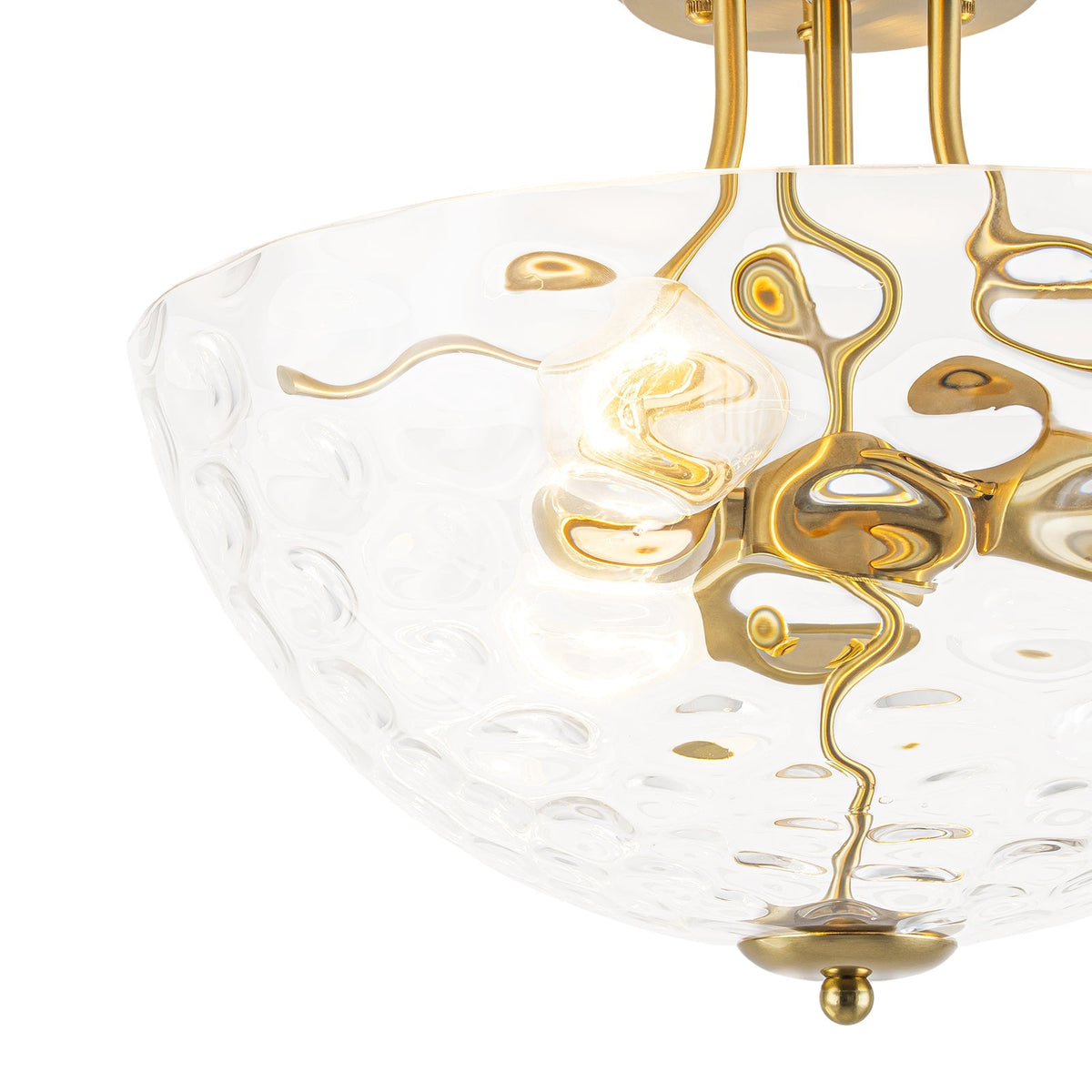 Brass 3-Light Hammered Glass Bowl Semi Flush Mount