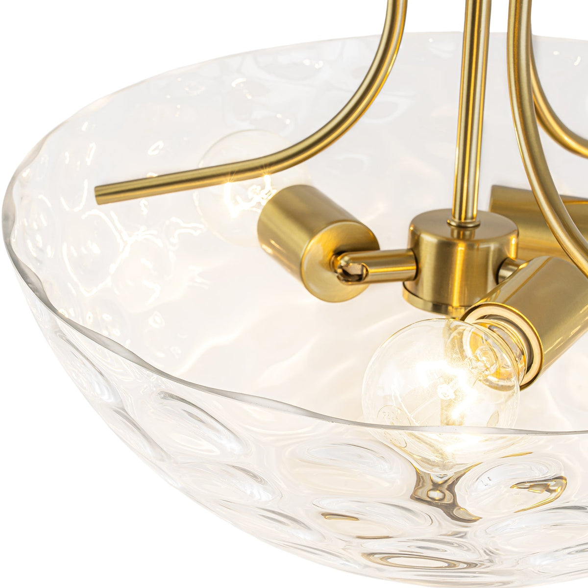 Brass 3-Light Hammered Glass Bowl Semi Flush Mount