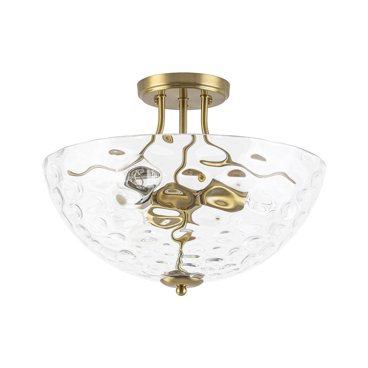 Brass 3-Light Hammered Glass Bowl Semi Flush Mount