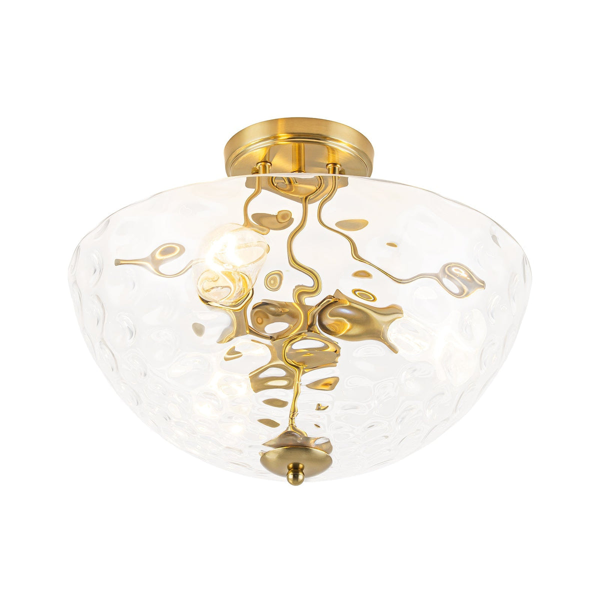 Brass 3-Light Hammered Glass Bowl Semi Flush Mount