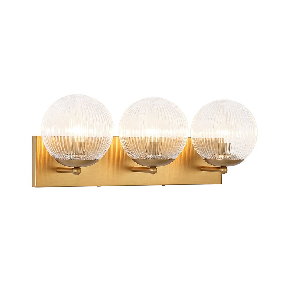 Brass 3-Light Ribbed Glass Globe Bathroom Vanity Wall Lamp
