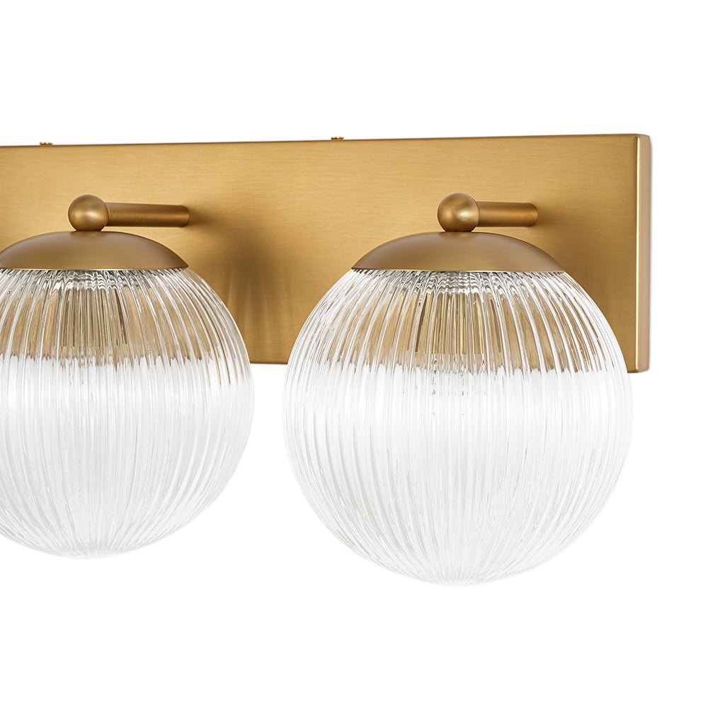 Brass 3-Light Ribbed Glass Globe Bathroom Vanity Wall Lamp