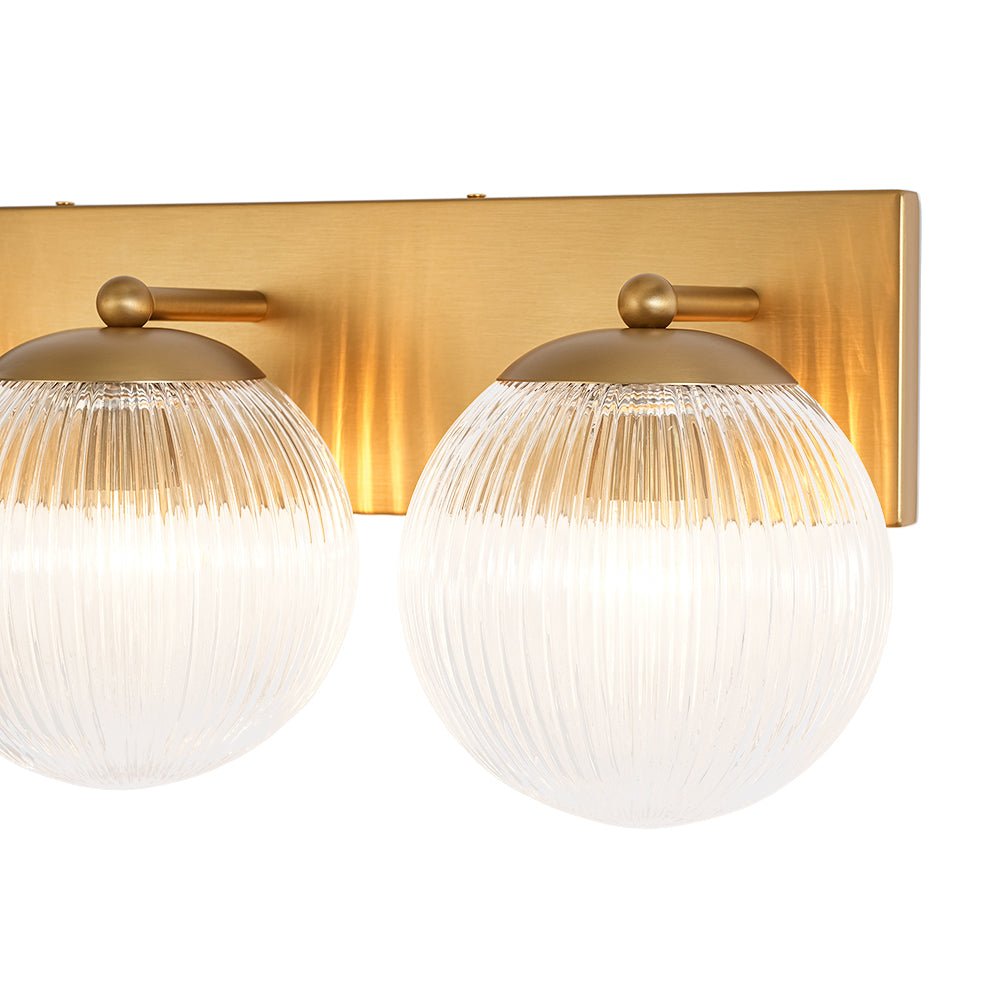 Brass 3-Light Ribbed Glass Globe Bathroom Vanity Wall Lamp