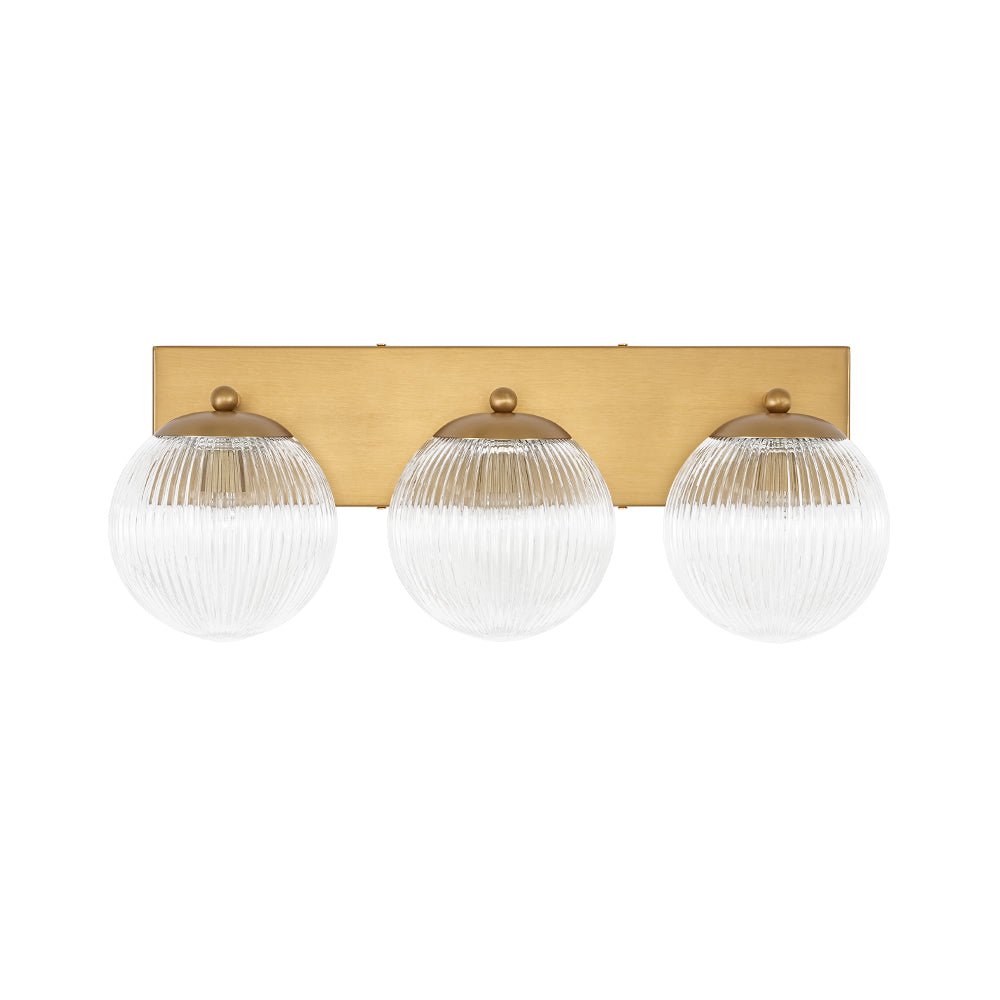 Brass 3-Light Ribbed Glass Globe Bathroom Vanity Wall Lamp
