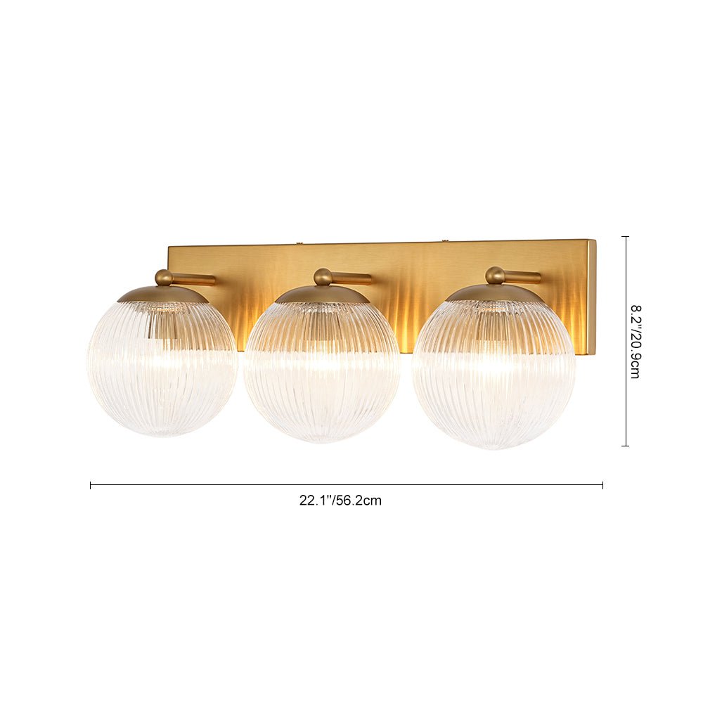 Brass 3-Light Ribbed Glass Globe Bathroom Vanity Wall Lamp