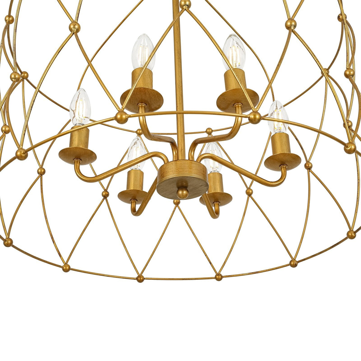 Brass 6-Light Candle Geometric Metal Drum Lantern Chandelier
