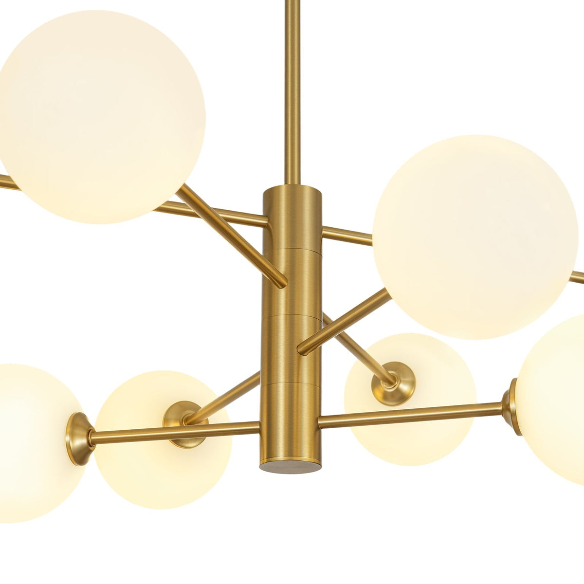 Brass 8-Light Tiered Opal Glass Globe Sputnik Chandelier