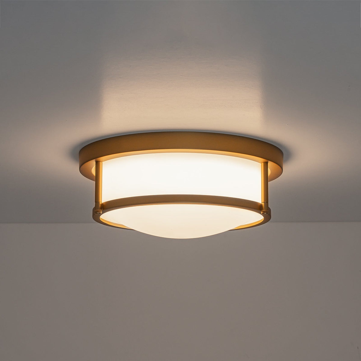Brass Dimmable LED Round Frosted Glass Drum Ceiling Light